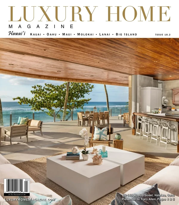 Luxury Home Magazine Hawaiʻi cover featuring an open-air oceanfront living area.